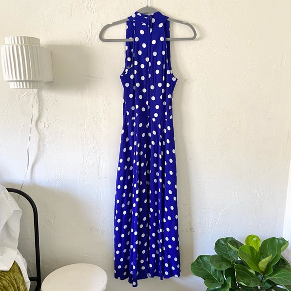 Vintage 70s Royal Blue Polka Dot Square Neck 100% Rayon Maxi Dress | XS - Picture 7 of 12